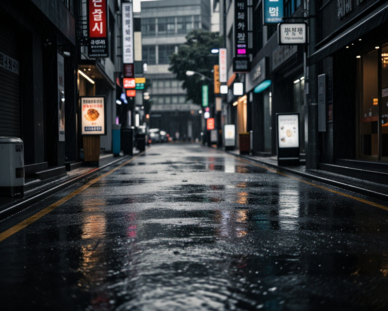 Cinematic Rainy Korean Urban Street